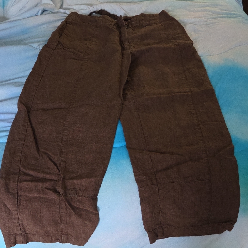 Poetry Brown Linen Cropped Pants